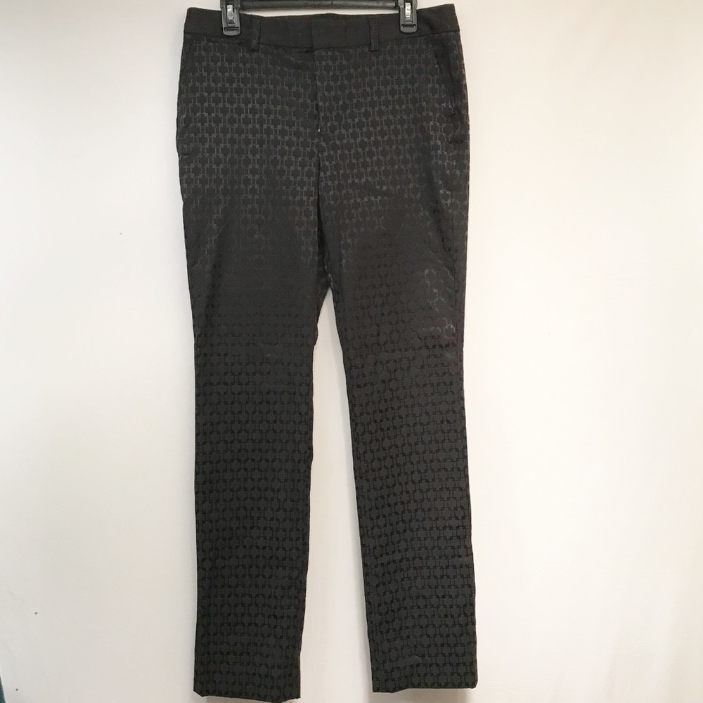 Lands’ End Geometric Textured Straight Leg Dress Pants Womens Sz 10 Black Office